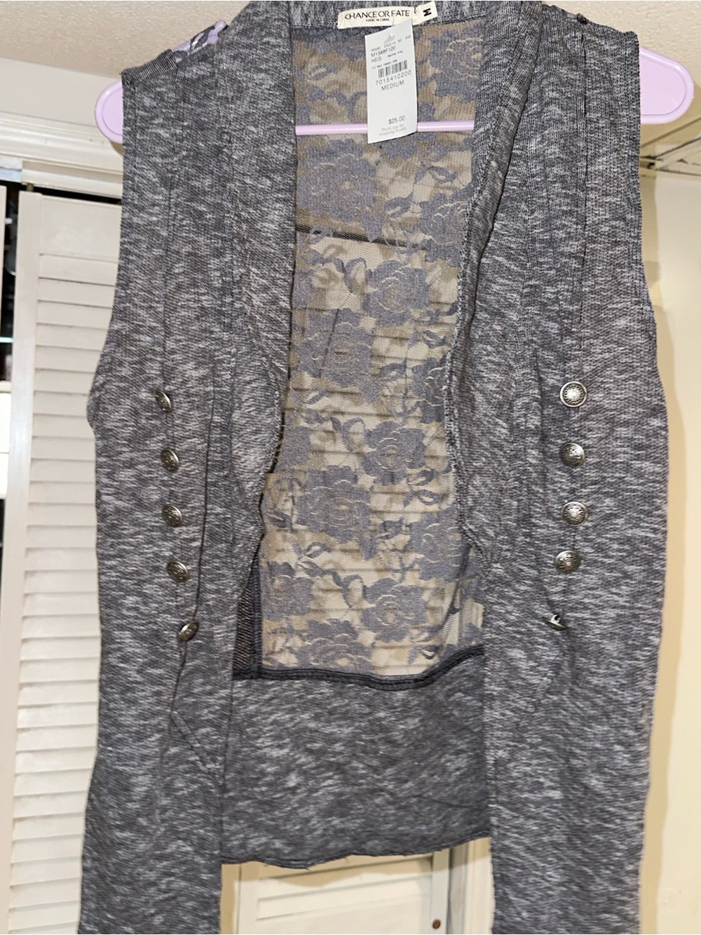 Grey Lace-Back Knit Vest